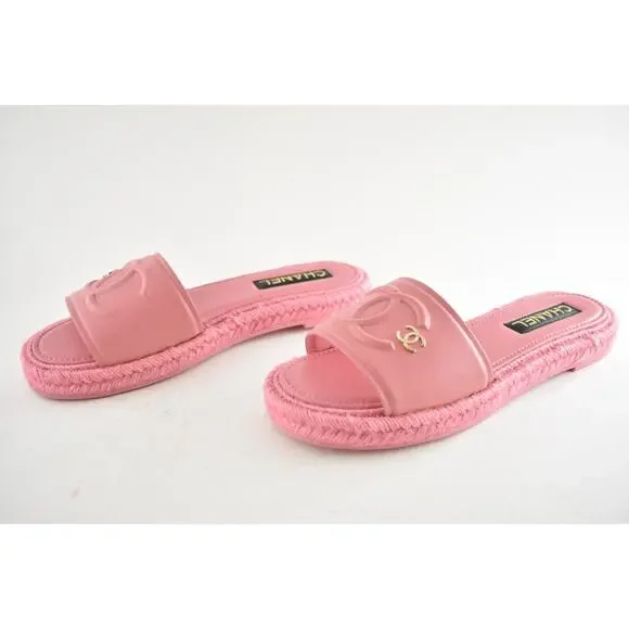 Chanel 23C Pink Lambskin Leather CC Logo Slide Sandal Slip Espadrille Flat 42 - Picture 13 of 15